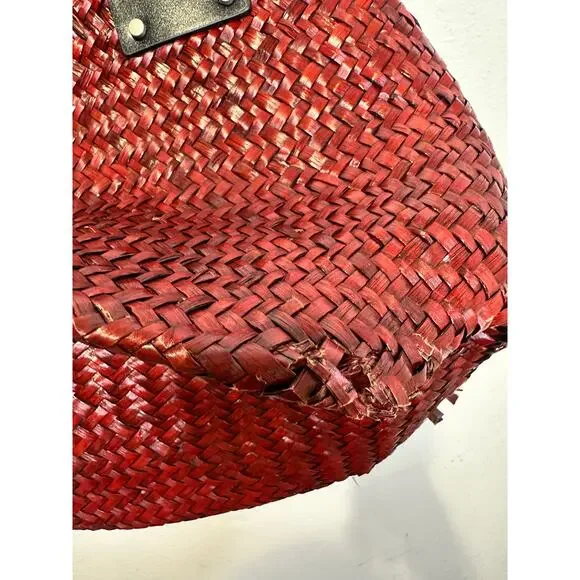 ALLSAINTS Women's Red Straw No Closure Open Zipper Pockets Mosley Straw Tote Bag - Picture 9 of 10